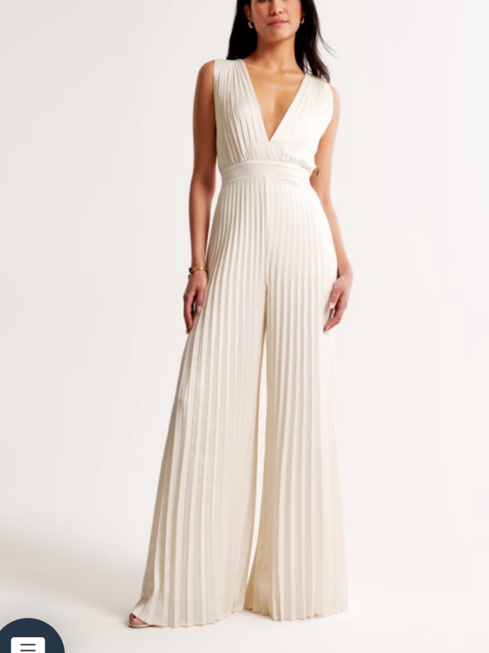 Abercrombie & Fitch Ivory Pleated V-Neck Wide-Leg Jumpsuit